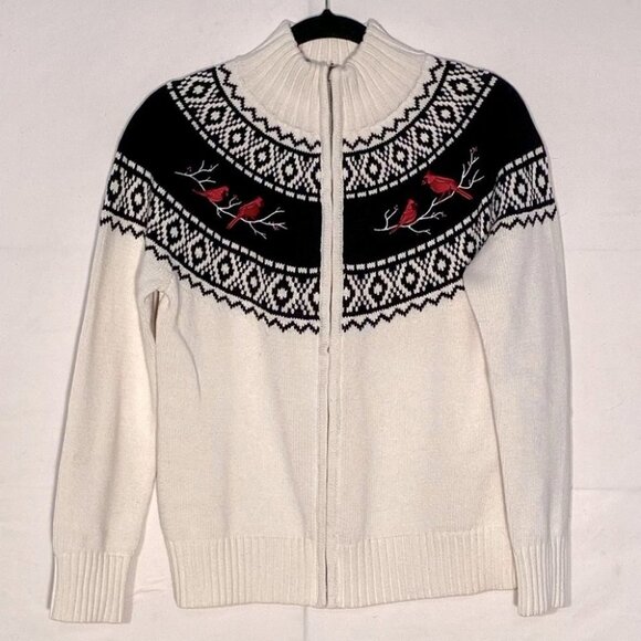 Vintage Northern Reflections Full Zip White Mock Neck Cardigan With Cardinals M - Picture 8 of 10